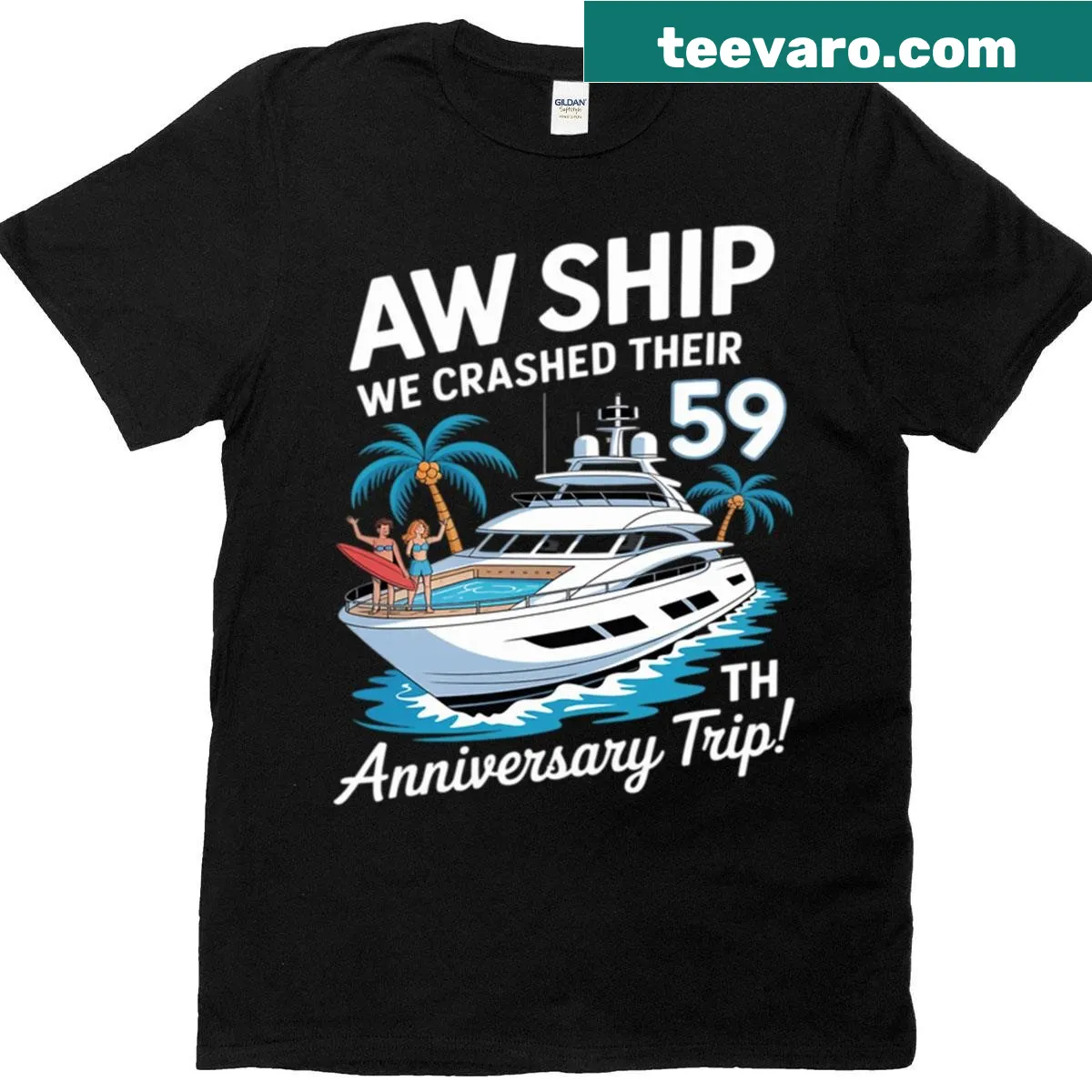 Oversized T-shirt with humorous 'Aw Ship' nautical design — on a men's t-shirt