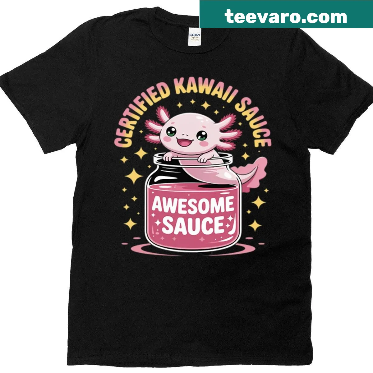 Cute axolotl graphic T-shirt with 'Awesome Sauce' text for kids. — on a men's t-shirt