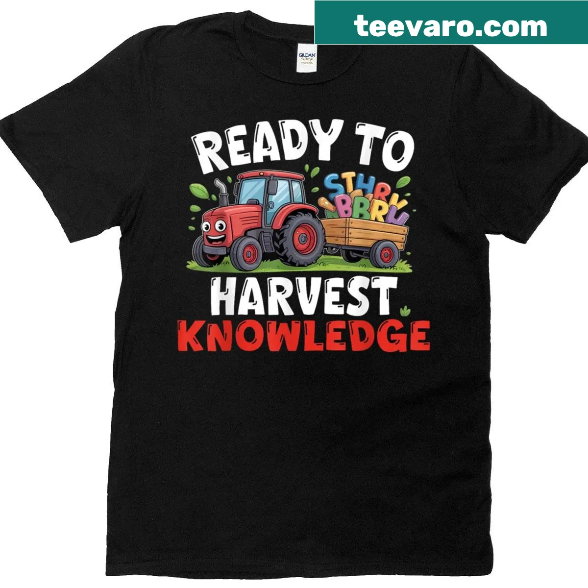 Illustrated t-shirt for teachers featuring a farming tractor and kids — on a men's t-shirt