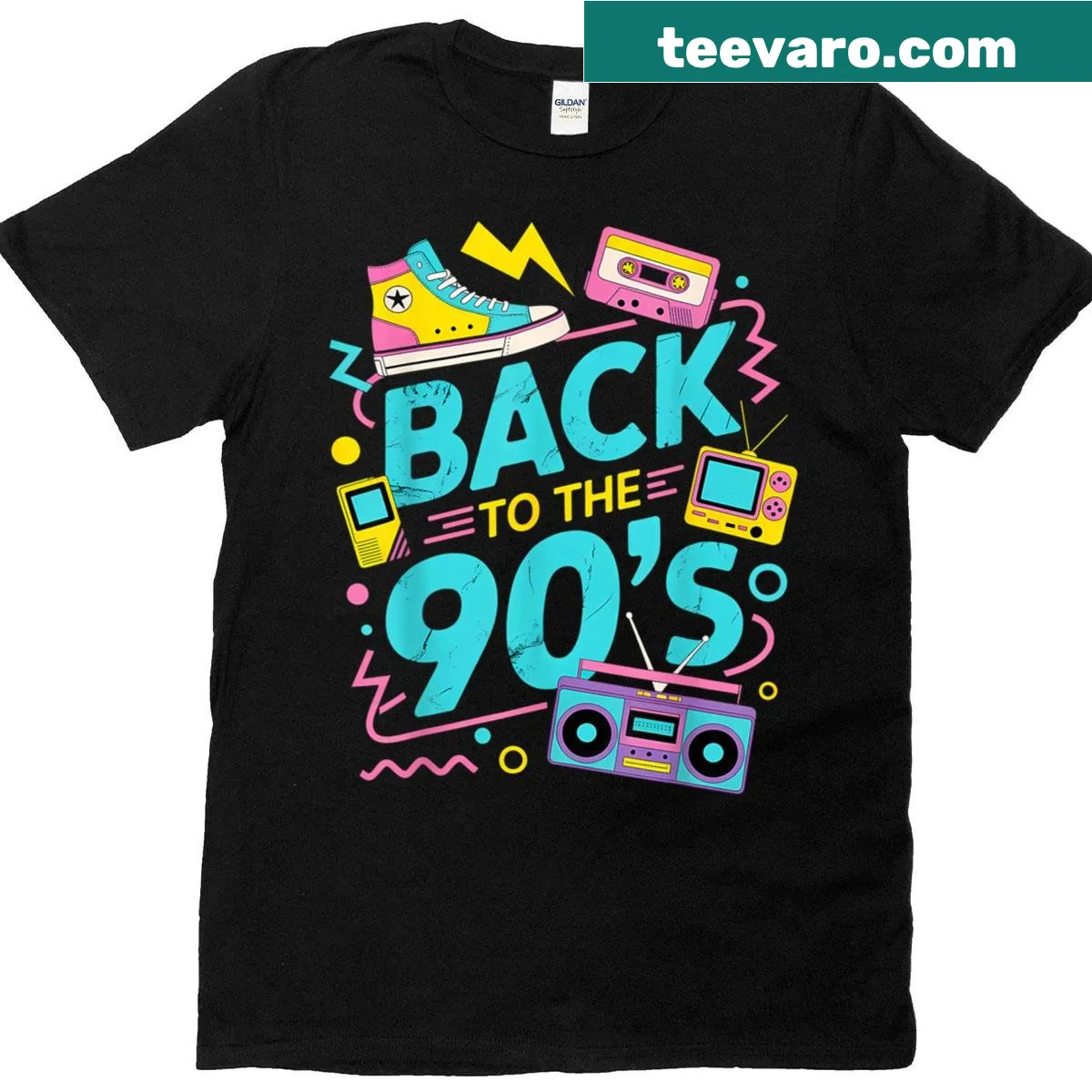 Vintage-style t-shirt celebrating 90s tech and culture — on a men's t-shirt