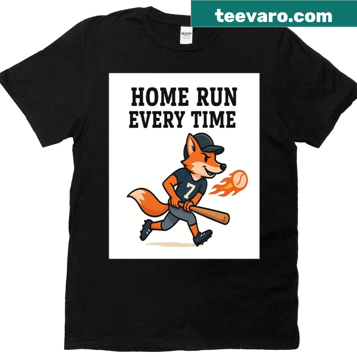 Cartoon fox with a baseball bat and humorous text on a t-shirt — on a men's t-shirt
