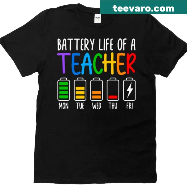 Funny battery life graphic for teachers on t-shirt