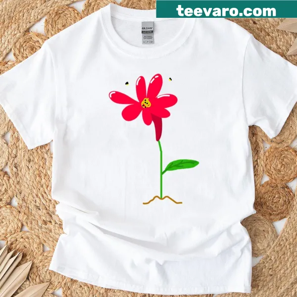 Illustration of a beautiful red flower on a motivational TV show t-shirt.