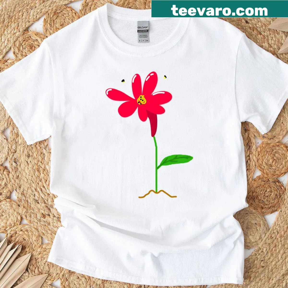 Illustration of a beautiful red flower on a motivational TV show t-shirt. — on a men's t-shirt