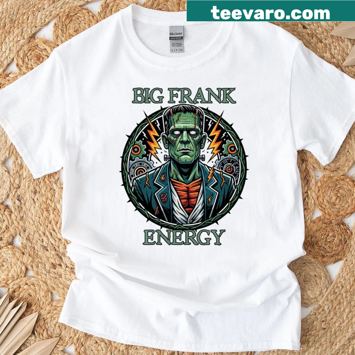 Funny Halloween t-shirt featuring a whimsical Frankenstein design — on a men's t-shirt