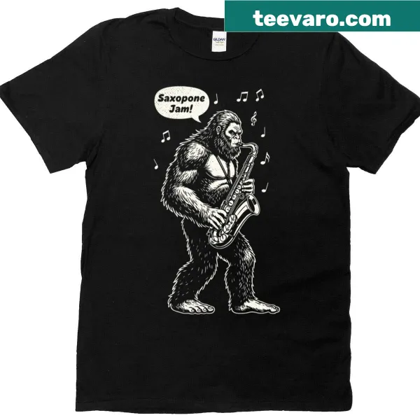Bigfoot playing saxophone vintage illustration on T-shirt