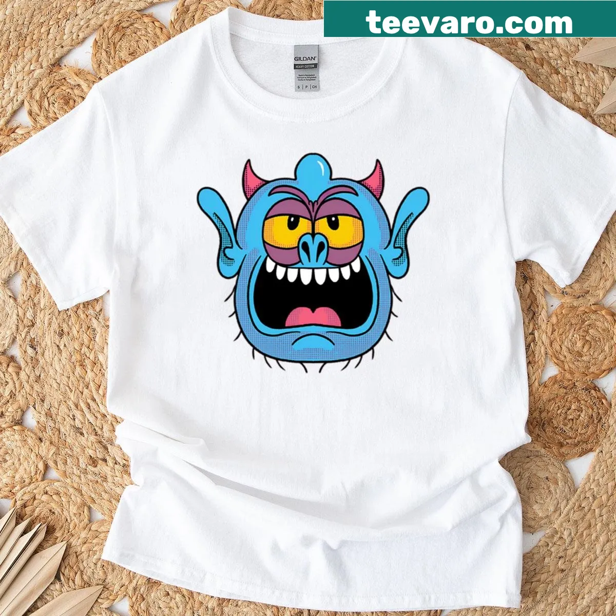 Funny cartoon blue monster design on a T-shirt — on a men's t-shirt