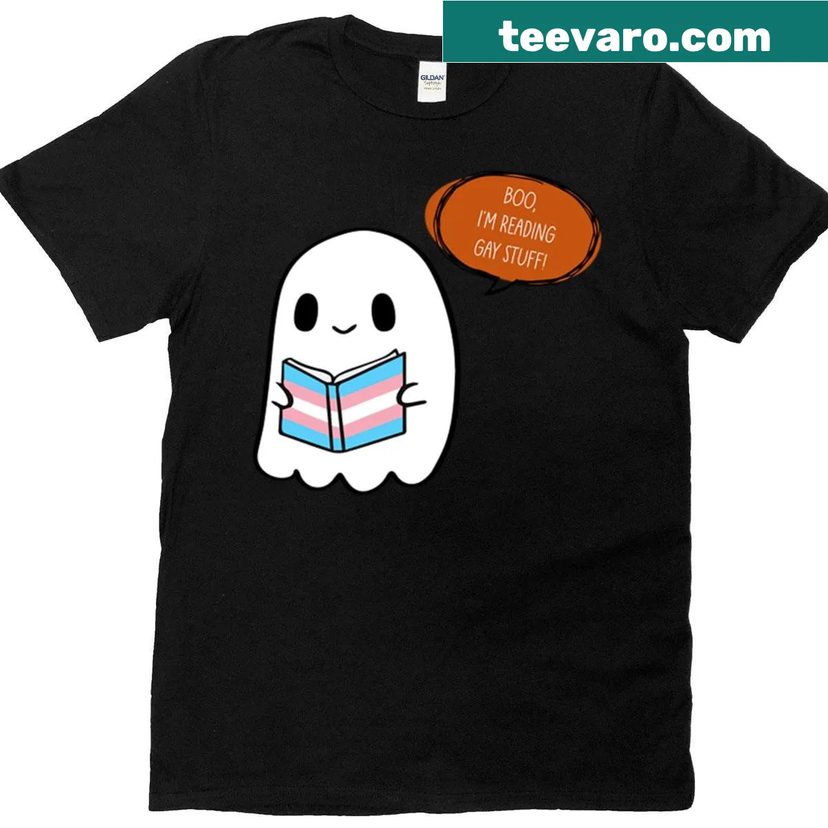 Funny ghost graphic with text about reading on a t-shirt — on a men's t-shirt