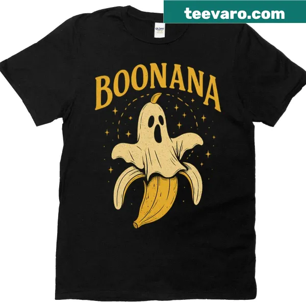 Cartoon ghost banana T-shirt with Halloween pun graphic