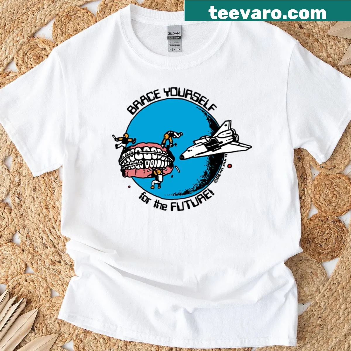 Vintage space shuttle graphic on T-shirt inspired by the 80s. — on a men's t-shirt