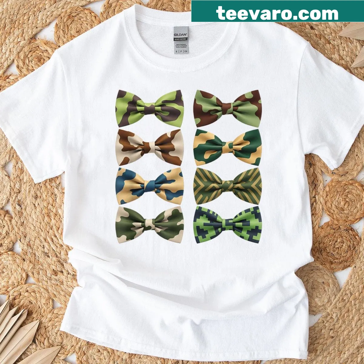 Vintage camouflage t-shirt featuring a bow hunting design — on a men's t-shirt