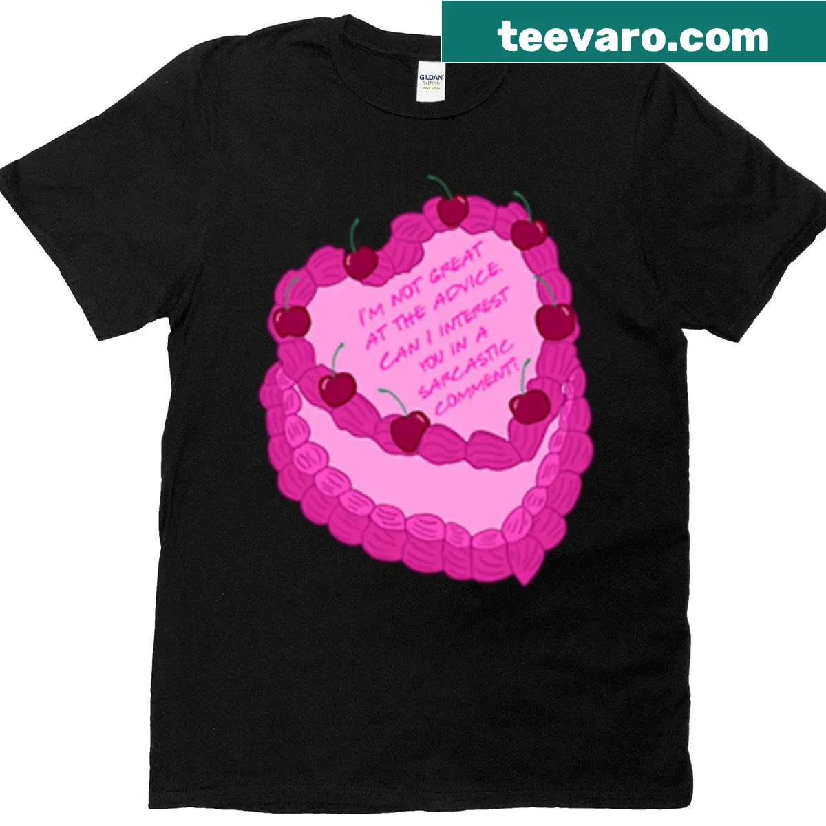 Sarcastic comment cake T-shirt with witty text design — on a men's t-shirt