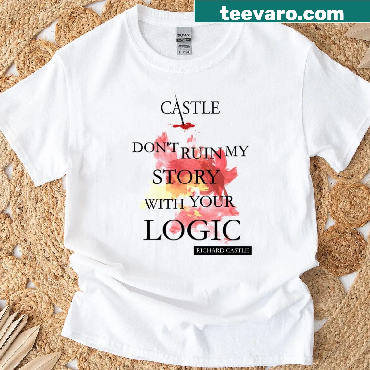 Funny quote on t-shirt about storytelling and logic — on a men's t-shirt