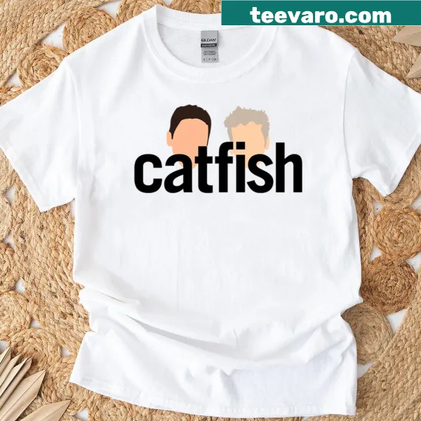 Playful catfish illustration on black T-shirt