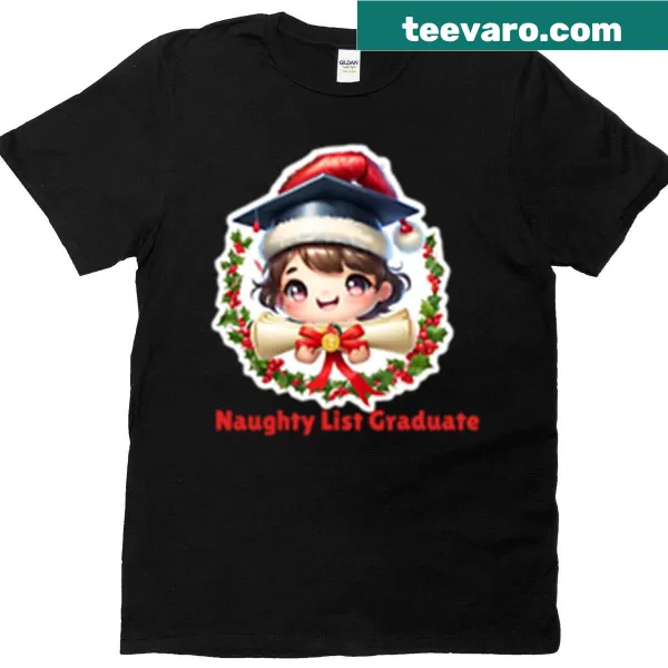 Oversized graduation T-shirt featuring 'Naughty List' graphic