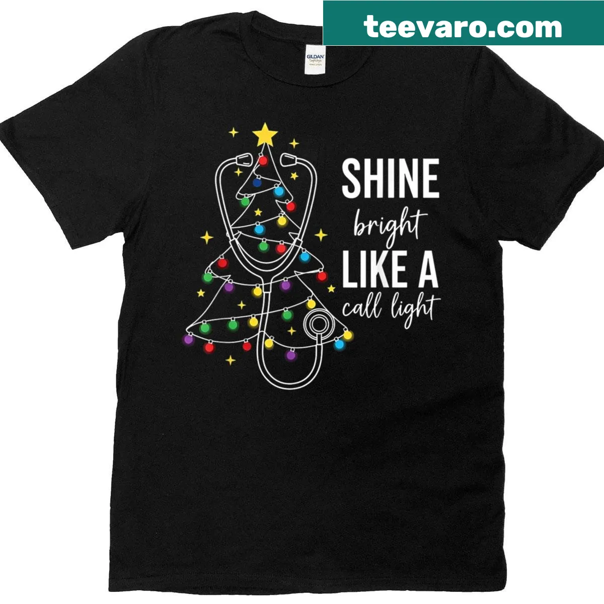 Christmas-themed design for nurses with a call light and tree on a T-shirt — on a men's t-shirt