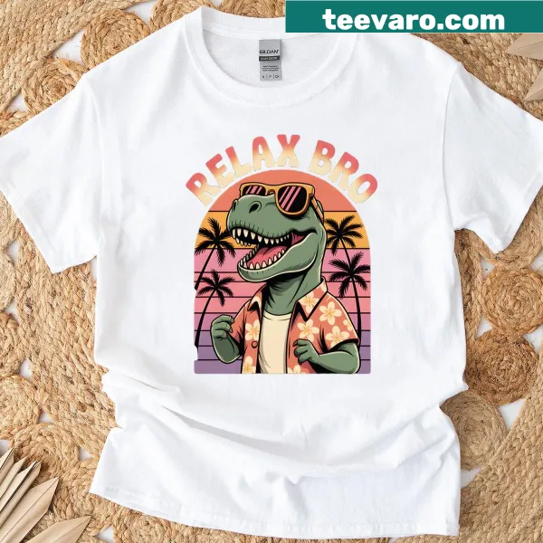 Retro dinosaur design with relaxed text on an oversized T-shirt