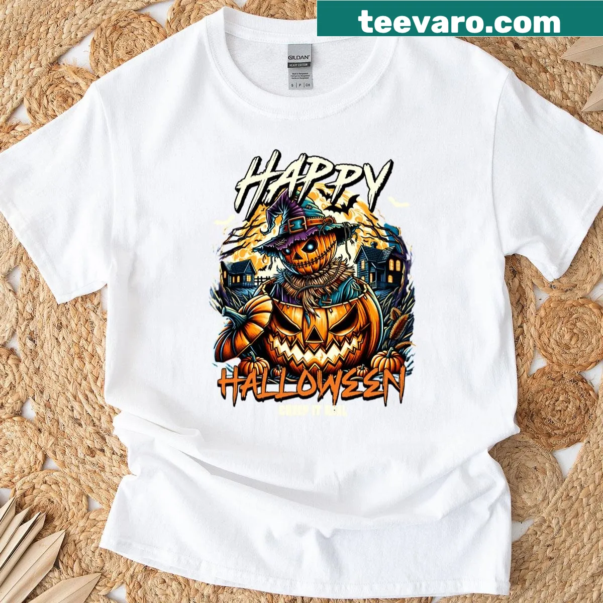 Funny Halloween T-shirt with ghosts, ghouls, and goblins — on a men's t-shirt