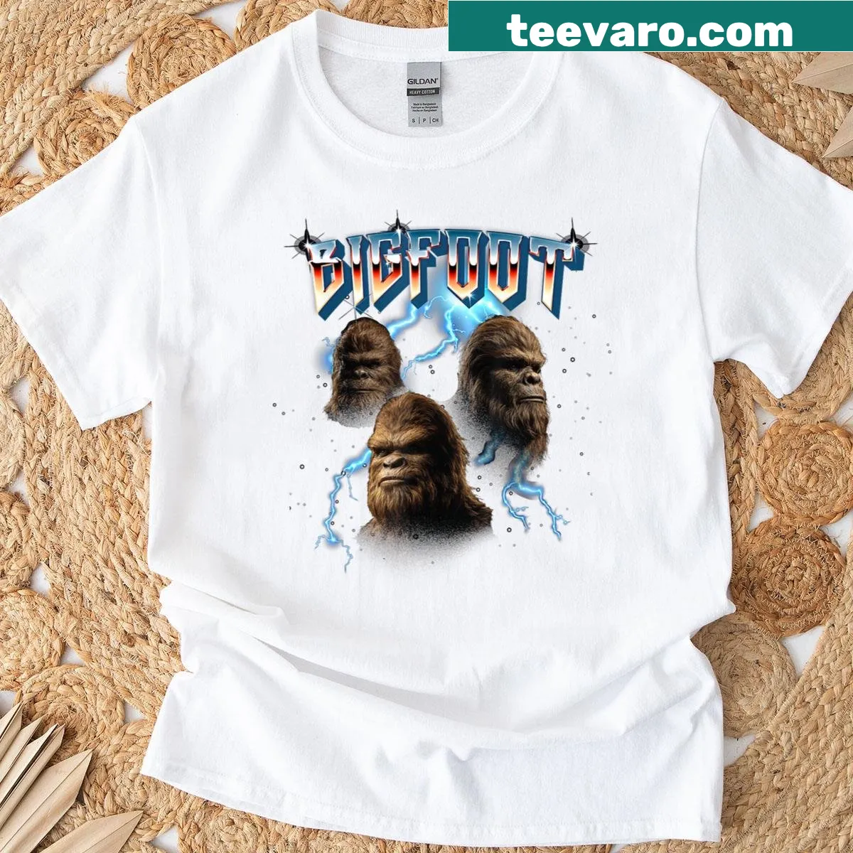 Sasquatch graphic on a metalcore music band t-shirt — on a men's t-shirt