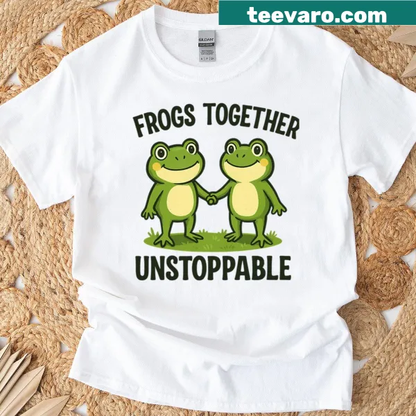 Cute frog design with 'Together Unstoppable' text on T-shirt