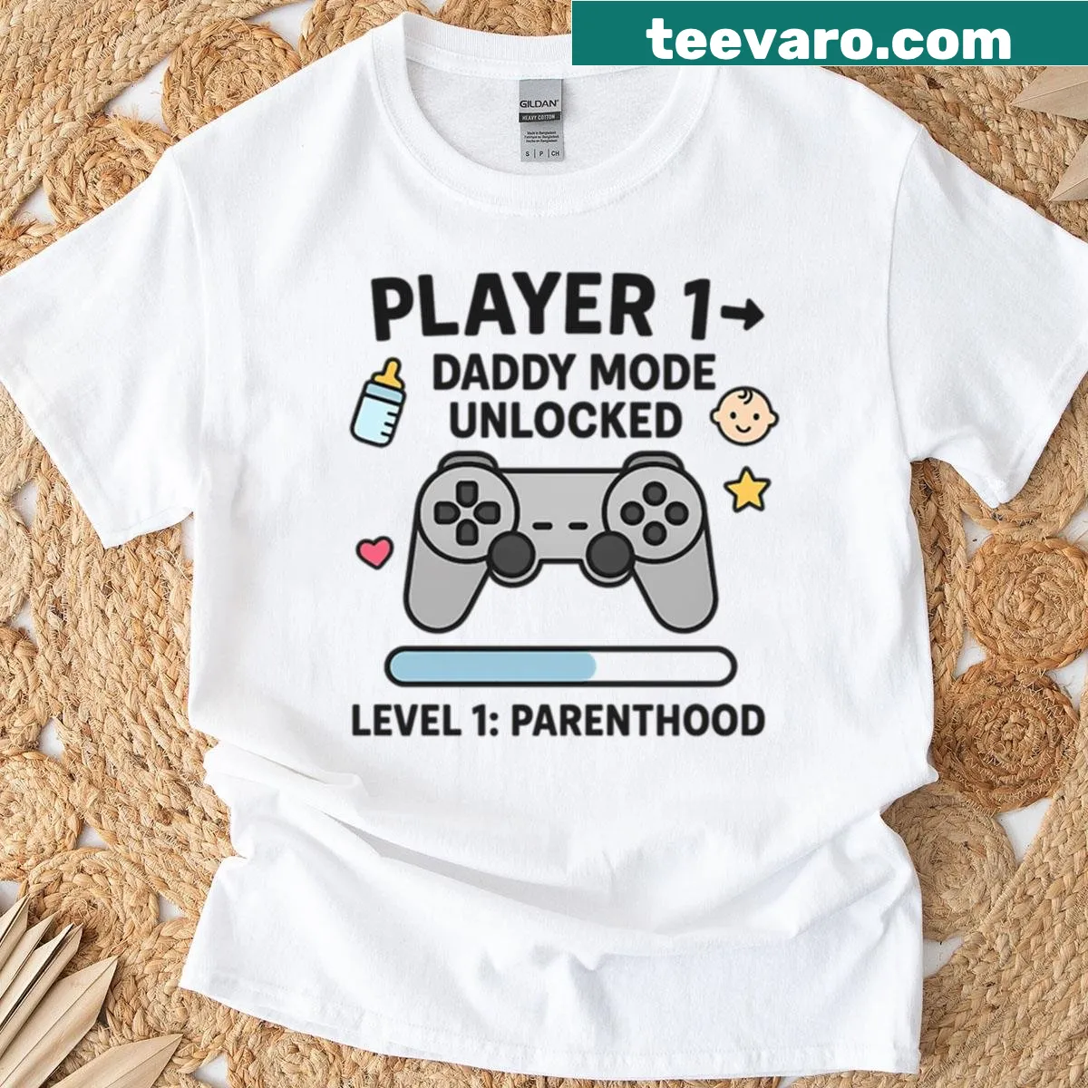 Daddy Mode Unlocked t-shirt with bold lettering — on a men's t-shirt