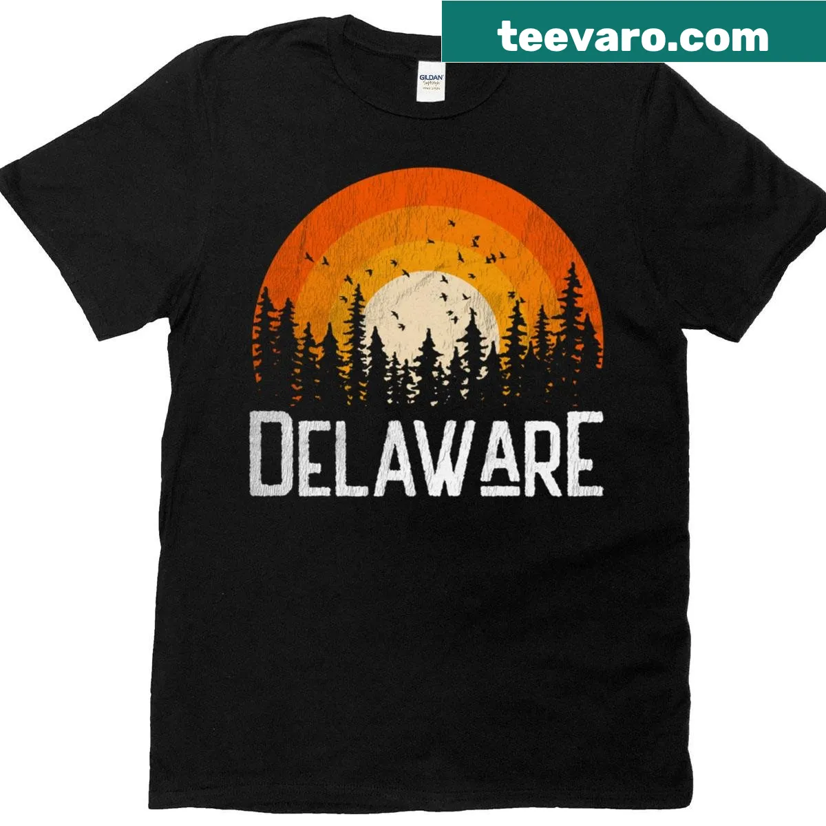 Vintage-style graphic t-shirt featuring retro Delaware design — on a men's t-shirt