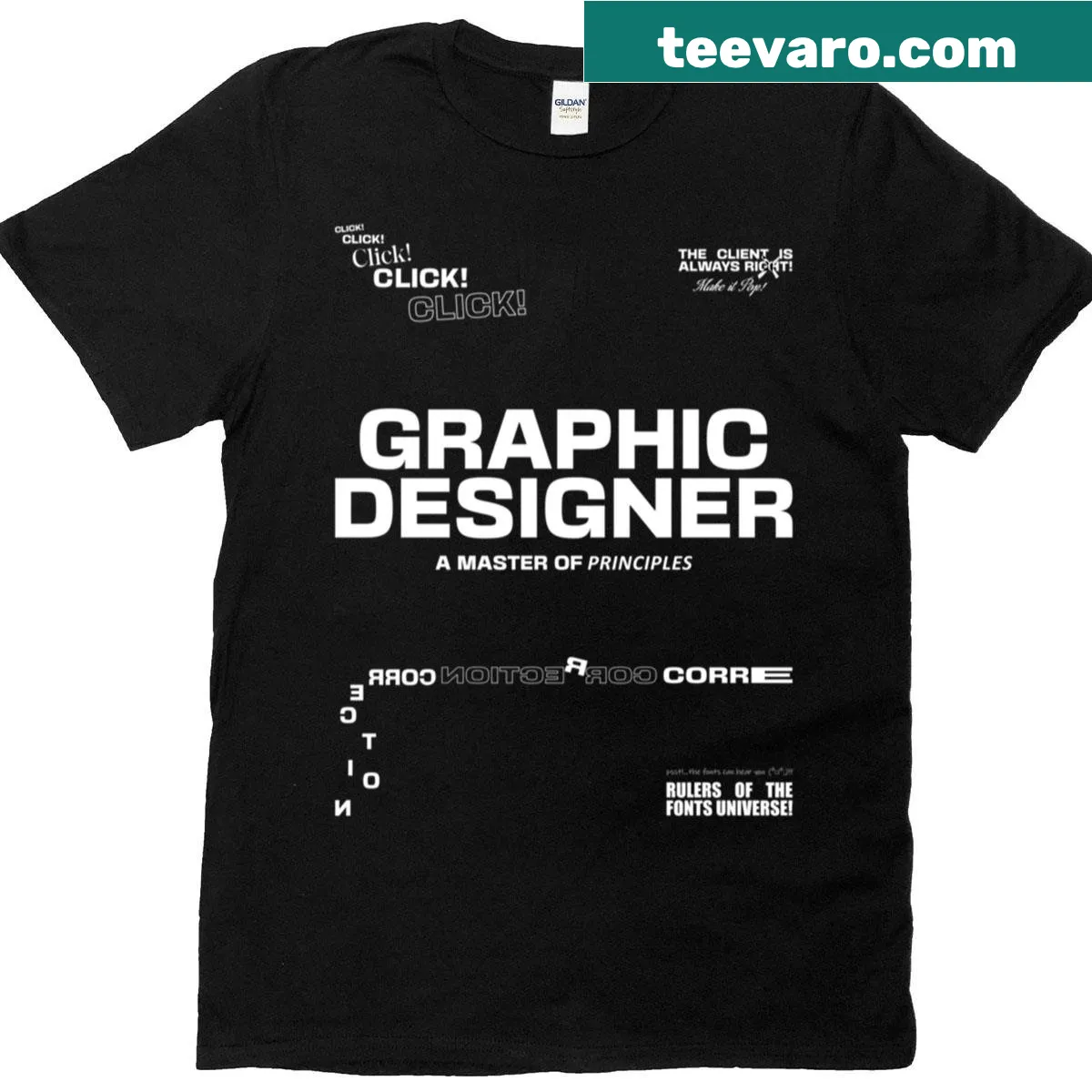 Typography-themed t-shirt featuring design principles and fonts — on a men's t-shirt