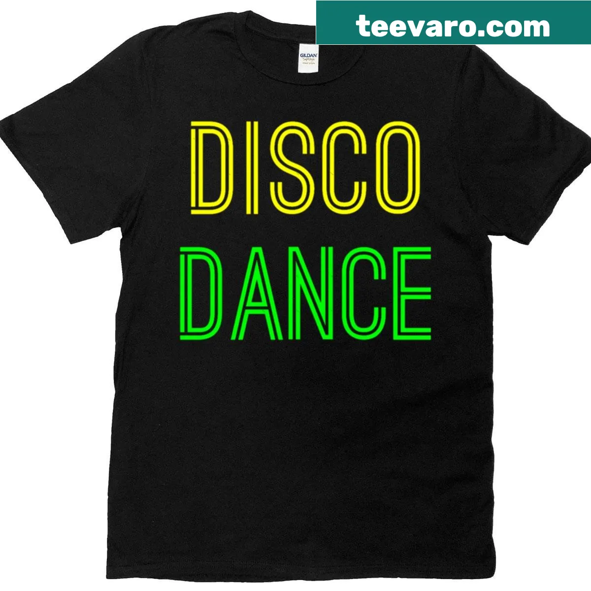 Retro DJ festival T-shirt with disco dance graphics — on a men's t-shirt