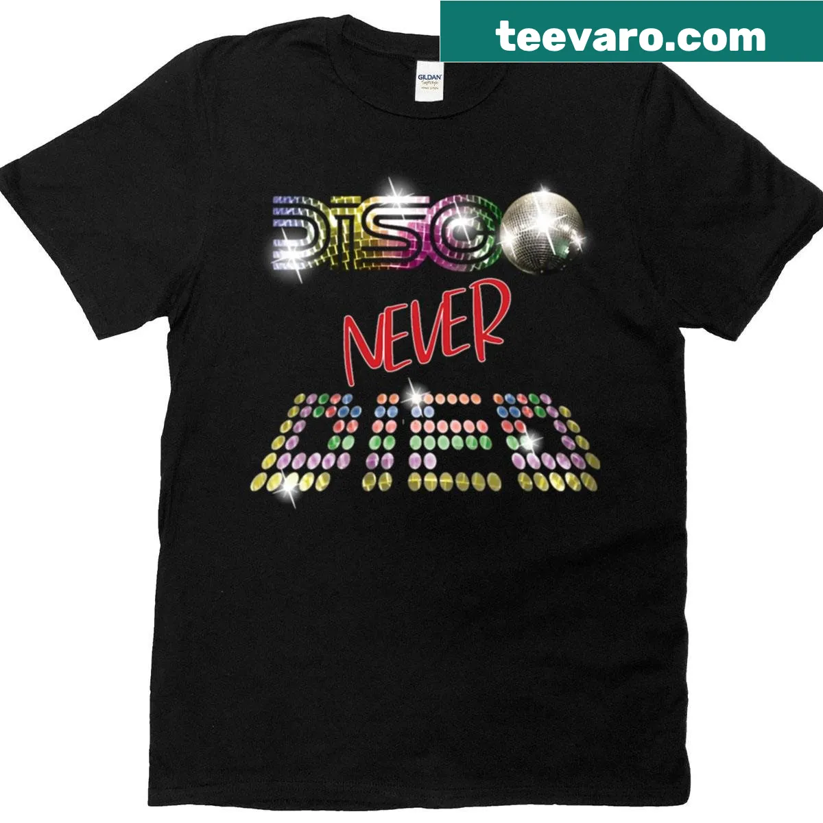 Retro disco-themed T-shirt with mirror ball graphic — on a men's t-shirt