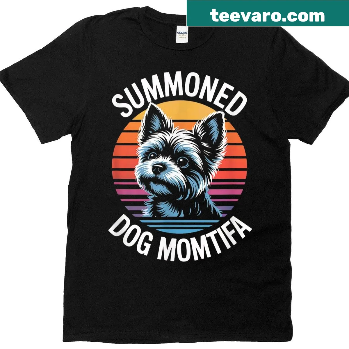 Retro Dog Momtifa Summoned graphic T-shirt for dog lovers — on a men's t-shirt