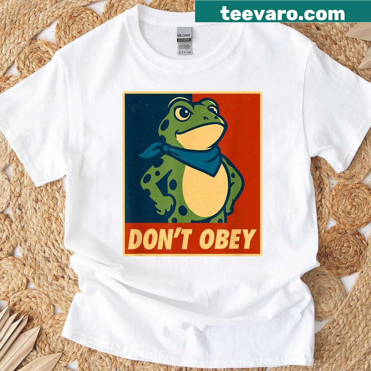 Retro frog protest T-shirt with bold lettering in vintage style — on a men's t-shirt