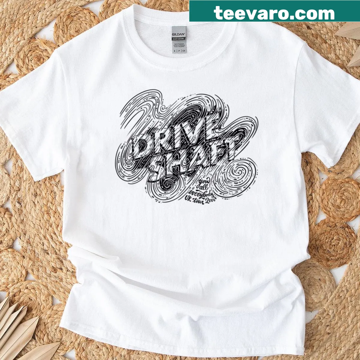 T-shirt featuring Drive Shaft tour-themed graphic — on a men's t-shirt