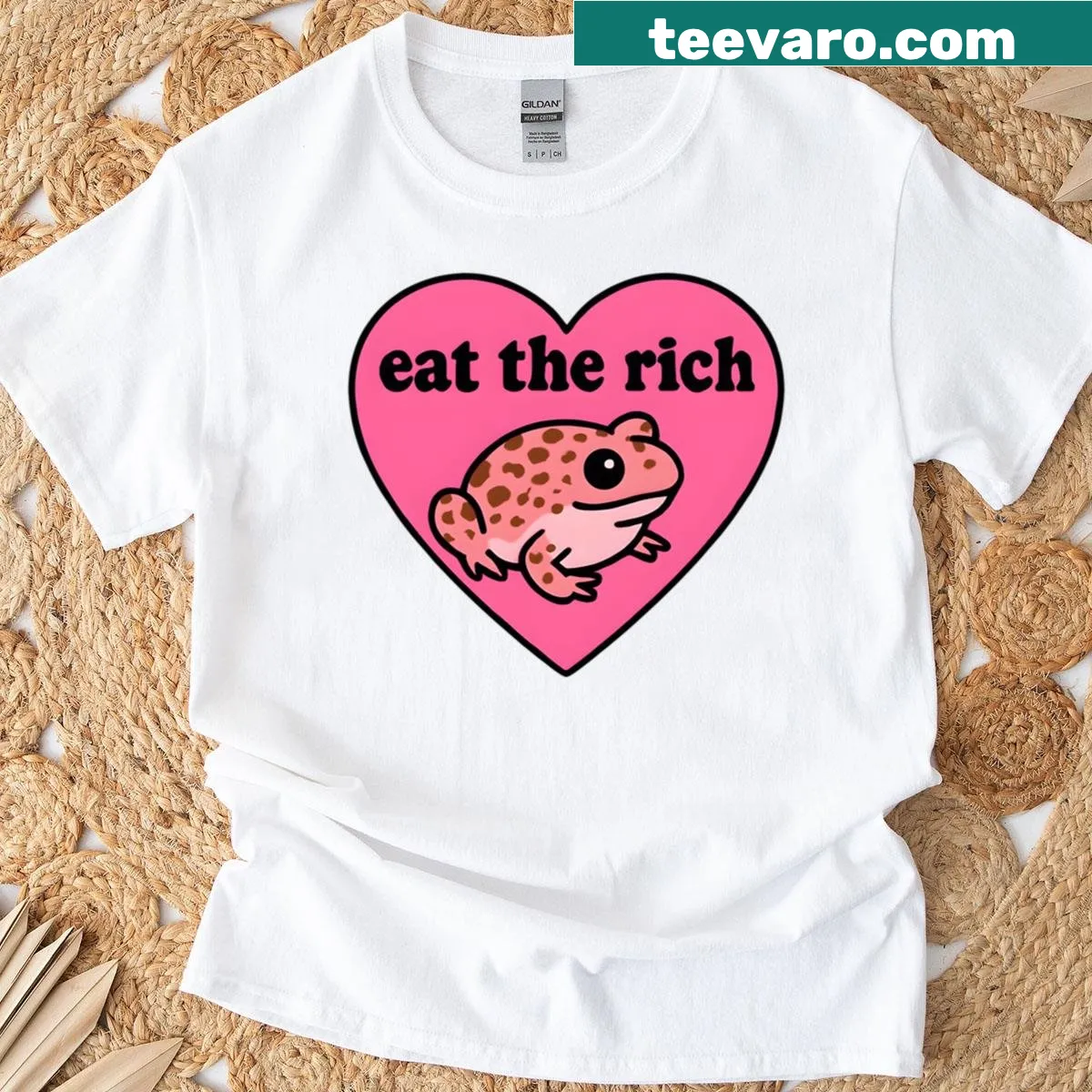 Frog inside a heart with 'Eat The Rich' text on T-shirt — on a men's t-shirt
