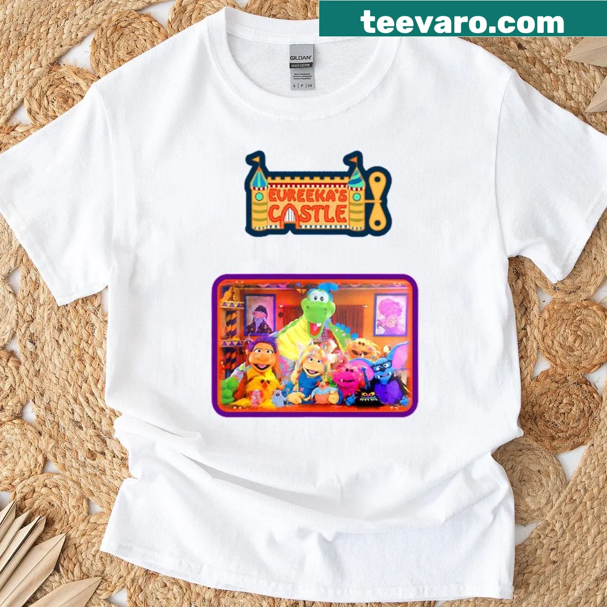Nostalgic T-shirt inspired by Eureeka's Castle with puppet design — on a men's t-shirt