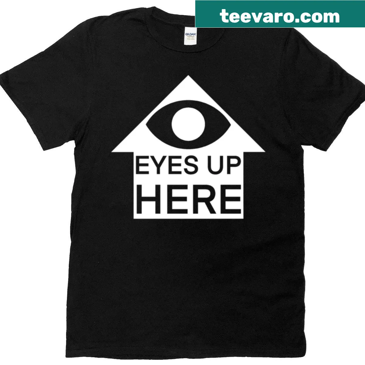 Oversized t-shirt with 'Eyes Up Here' graphic — on a men's t-shirt