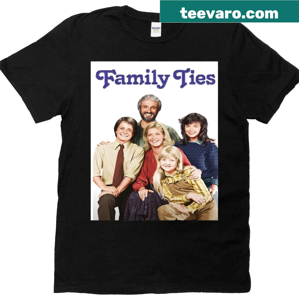 1980s T-shirt celebrating Family Ties TV show — on a men's t-shirt