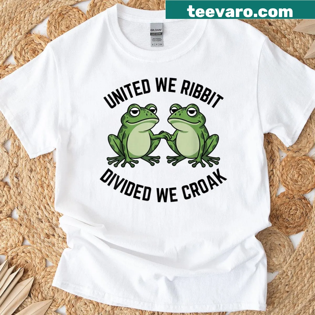 Frog-themed T-shirt with protest phrase and cartoon design — on a men's t-shirt
