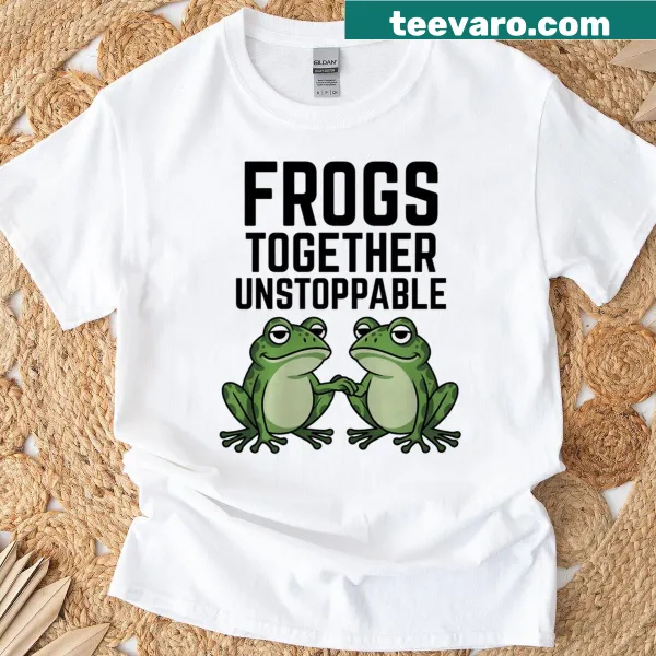 Premium T-shirt with frogs and the phrase Frogs Together Unstoppable