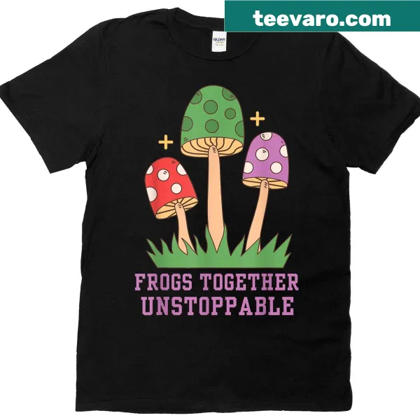 Funny frogs and mushrooms illustration graphic T-shirt