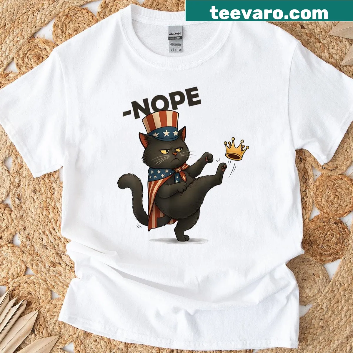 Funny angry cat graphic T-shirt with 'No Kings Day' slogan — on a men's t-shirt