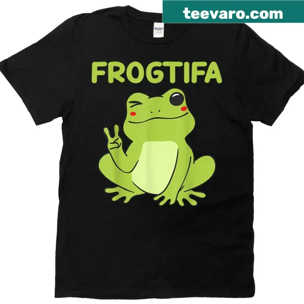 Funny T-shirt featuring a cartoon frog symbolizing political humor.