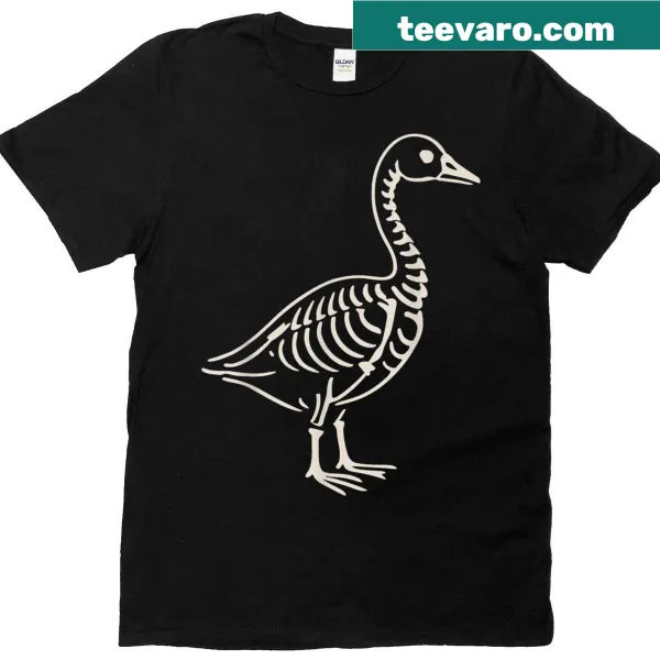 Cartoon goose skeleton graphic on a Halloween kids t-shirt