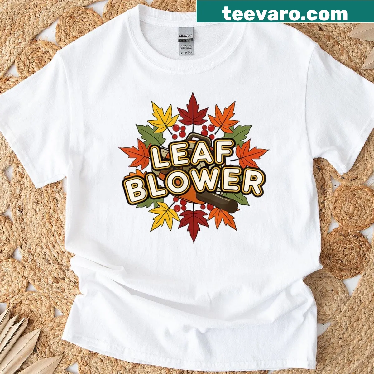 Cartoon leaf blower design for couple Halloween costume — on a men's t-shirt