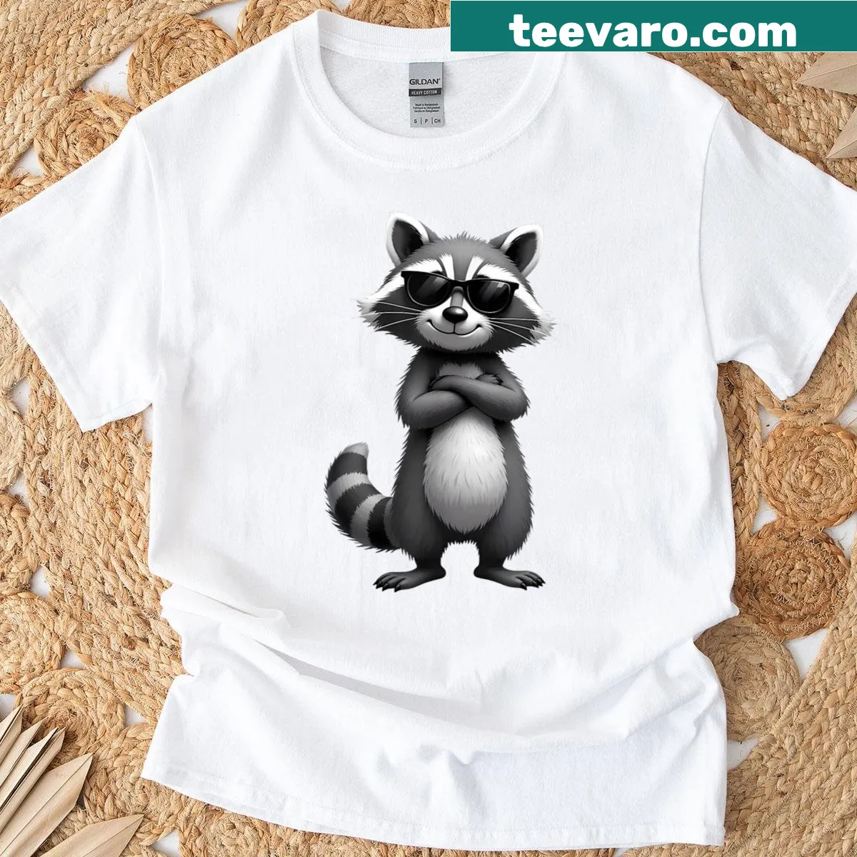 Playful raccoon graphic on a humorous t-shirt — on a men's t-shirt