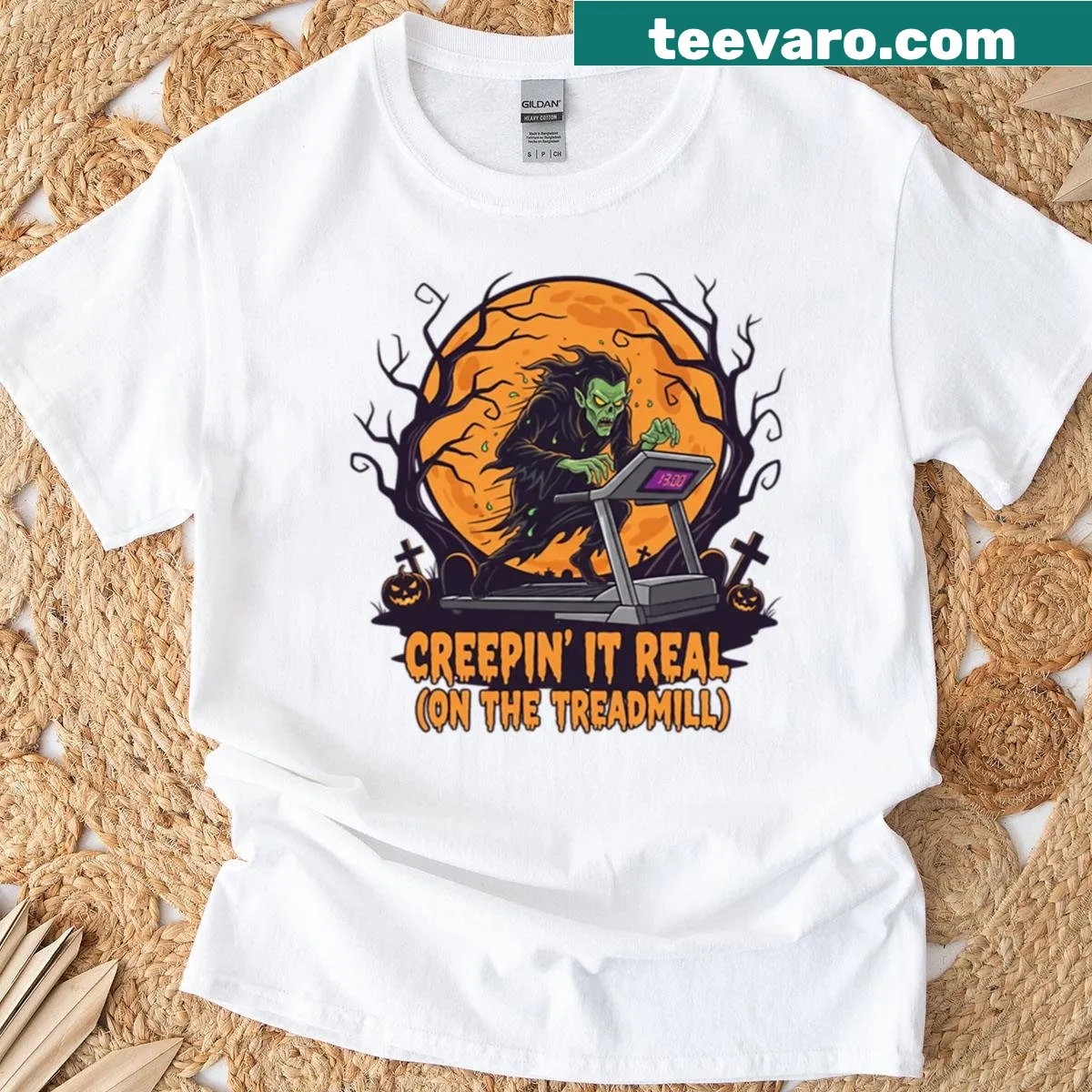 Funny ghost cheerleader design for Halloween with weightlifting theme — on a men's t-shirt