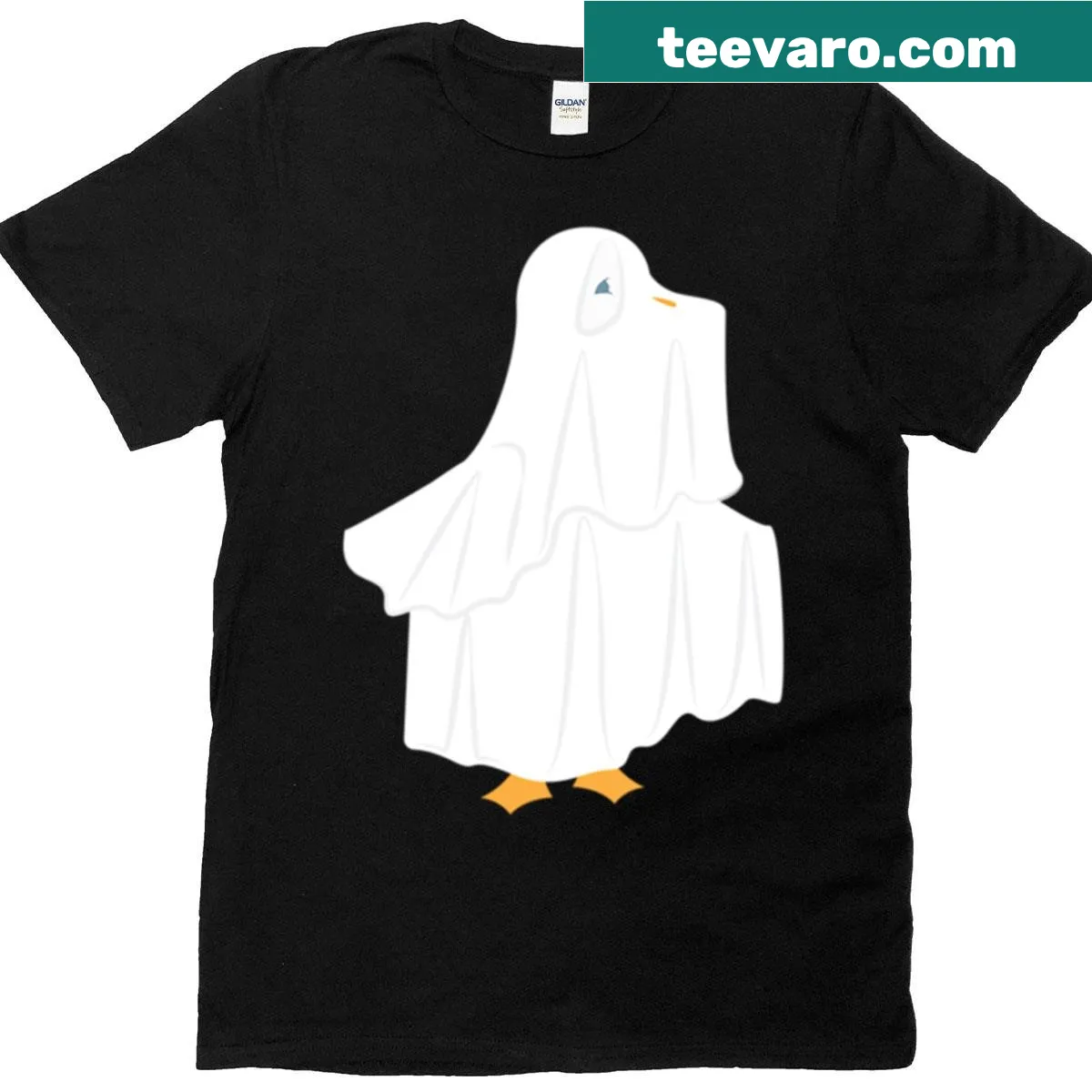 Cute ghost goose design on an oversized Halloween t-shirt — on a men's t-shirt