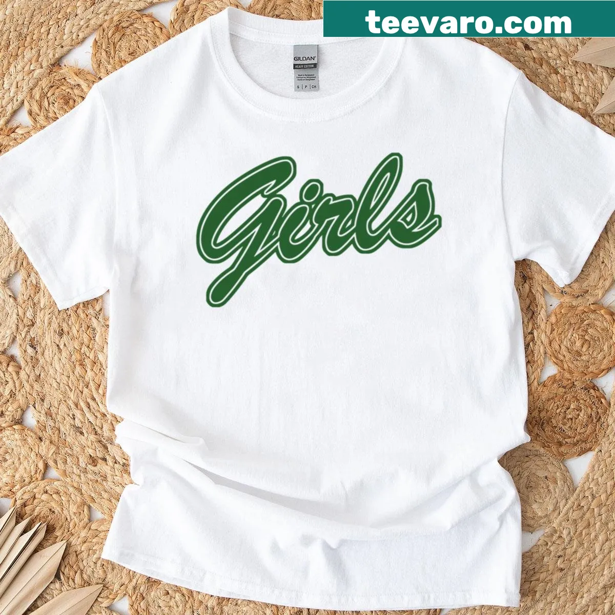 Abstract typographic design on a girls' green T-shirt — on a men's t-shirt