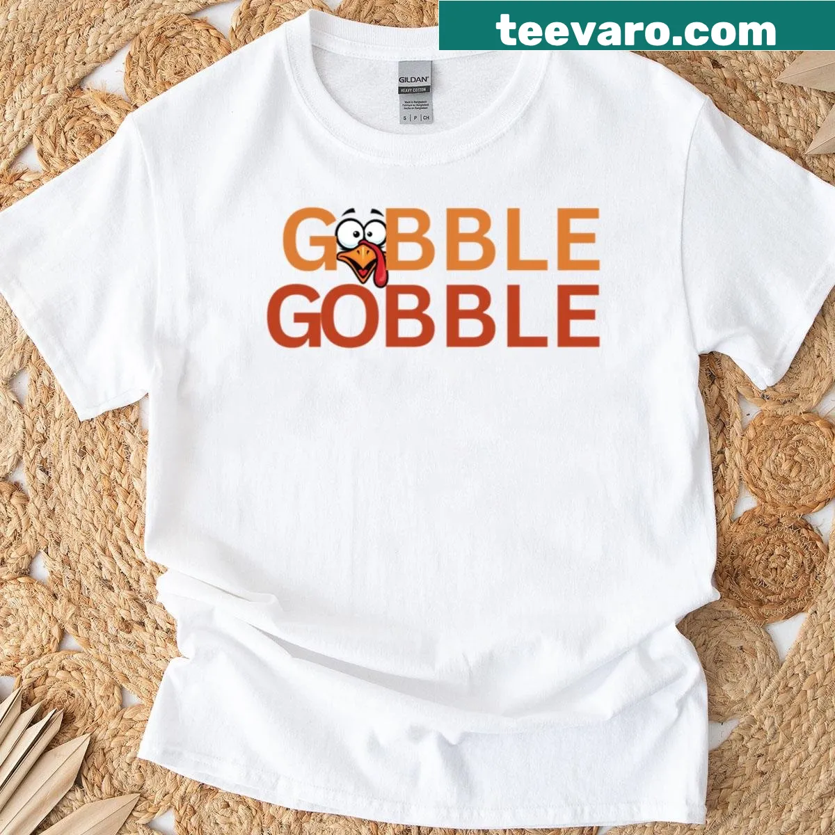Thanksgiving Gobble Gobble graphic t-shirt — on a men's t-shirt