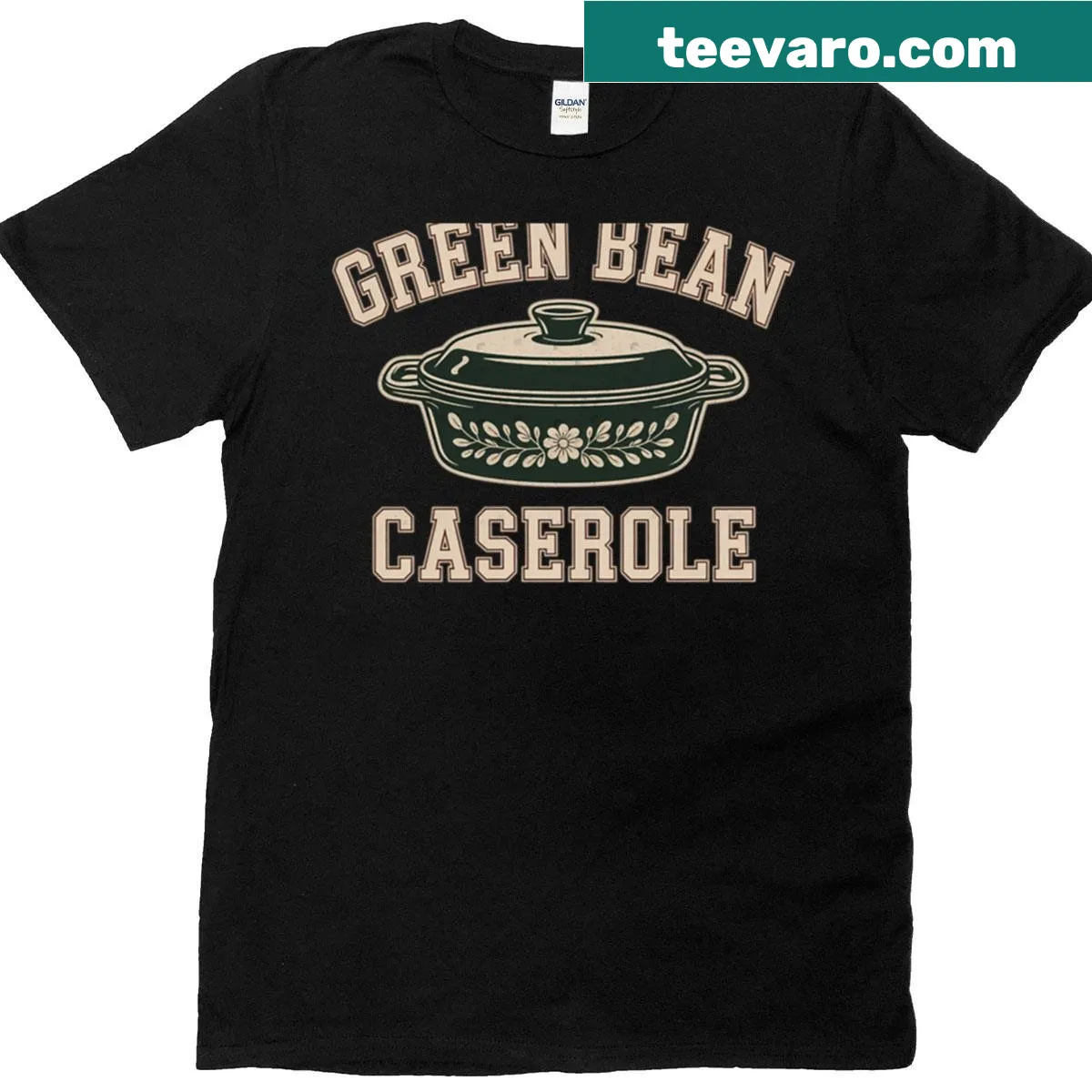 Retro design T-shirt featuring green bean casserole for Thanksgiving — on a men's t-shirt