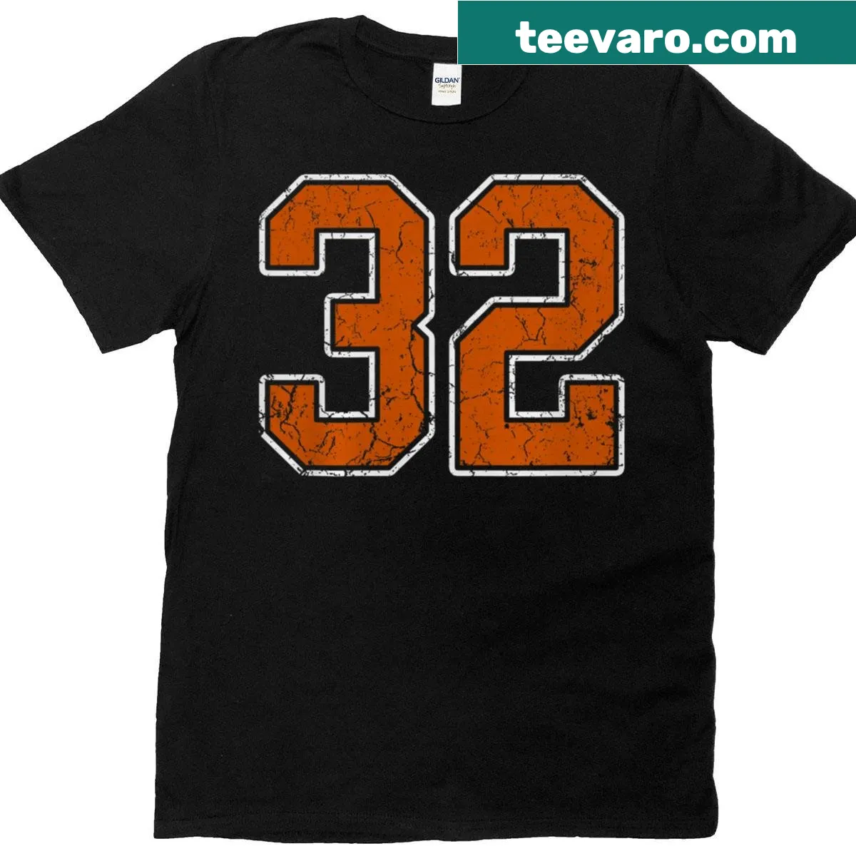 Vintage distressed sports t-shirt with the number 32 — on a men's t-shirt